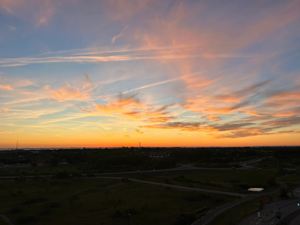 Solnedgång över Malmö och Öresund